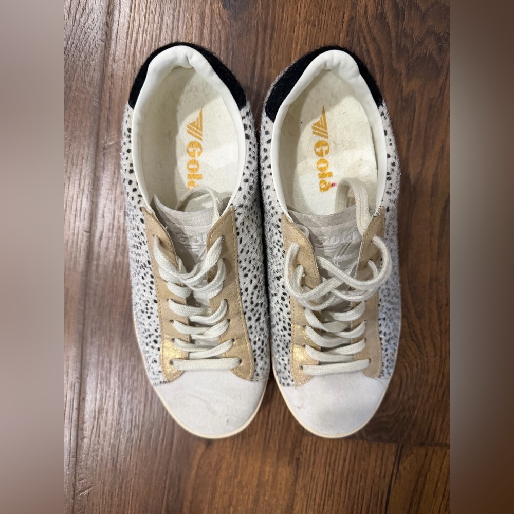 Anthropologie Gola Classics Women's Nova Oasis Sneakers leopard gold gray suede - Picture 4 of 10